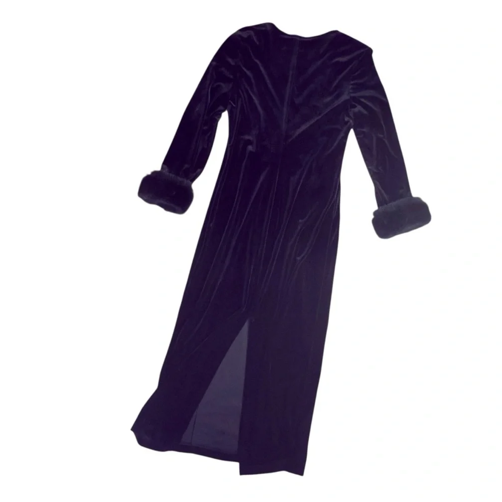 Vintage Joseph Ribkoff Black Velvet Faux Fur Cuffs Rhinestone Accent Gown Large - Picture 8 of 15